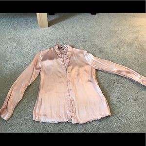 Zara light pink satin button down shirt